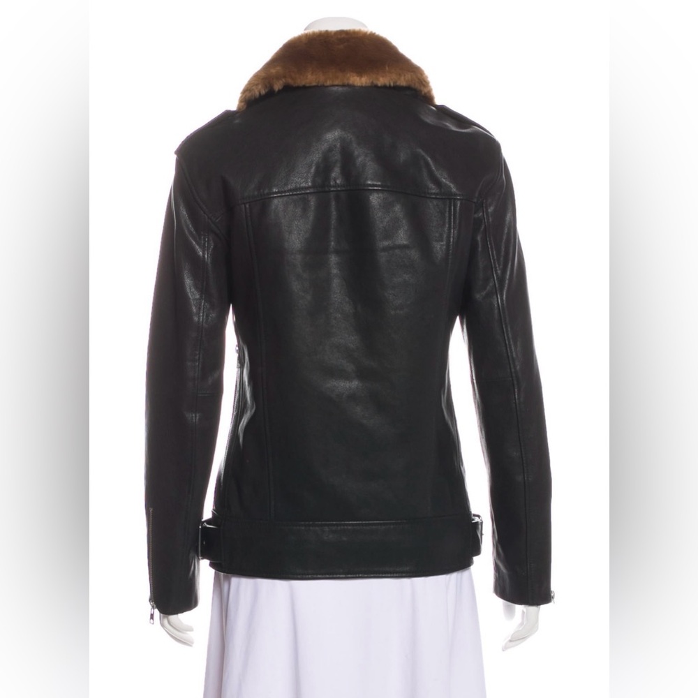 SOLD // All Saints Sherwood Leather Biker Jacket w/ Faux Fur Trim Size Small - Picture 5 of 14